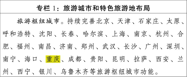 重庆被列入旅游枢纽城市。网页截图